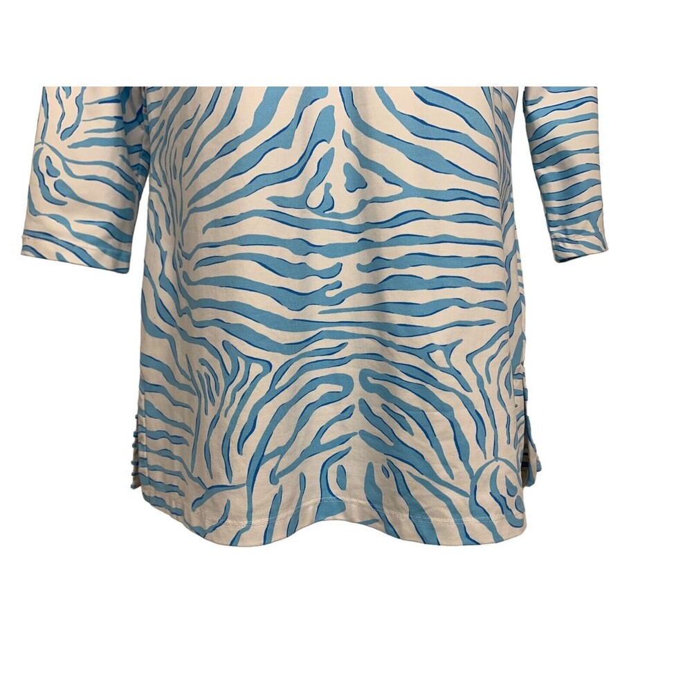 J. McLaughlin Women size S Blue Zebra Print Tunic Top Catalina Cloth 3/4 Sleeve - Picture 6 of 8